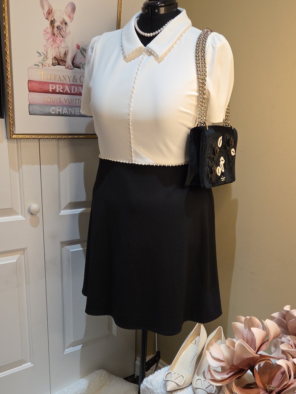 NWT 16 $159 Karl Lagerfeld Black and White Midi Dress